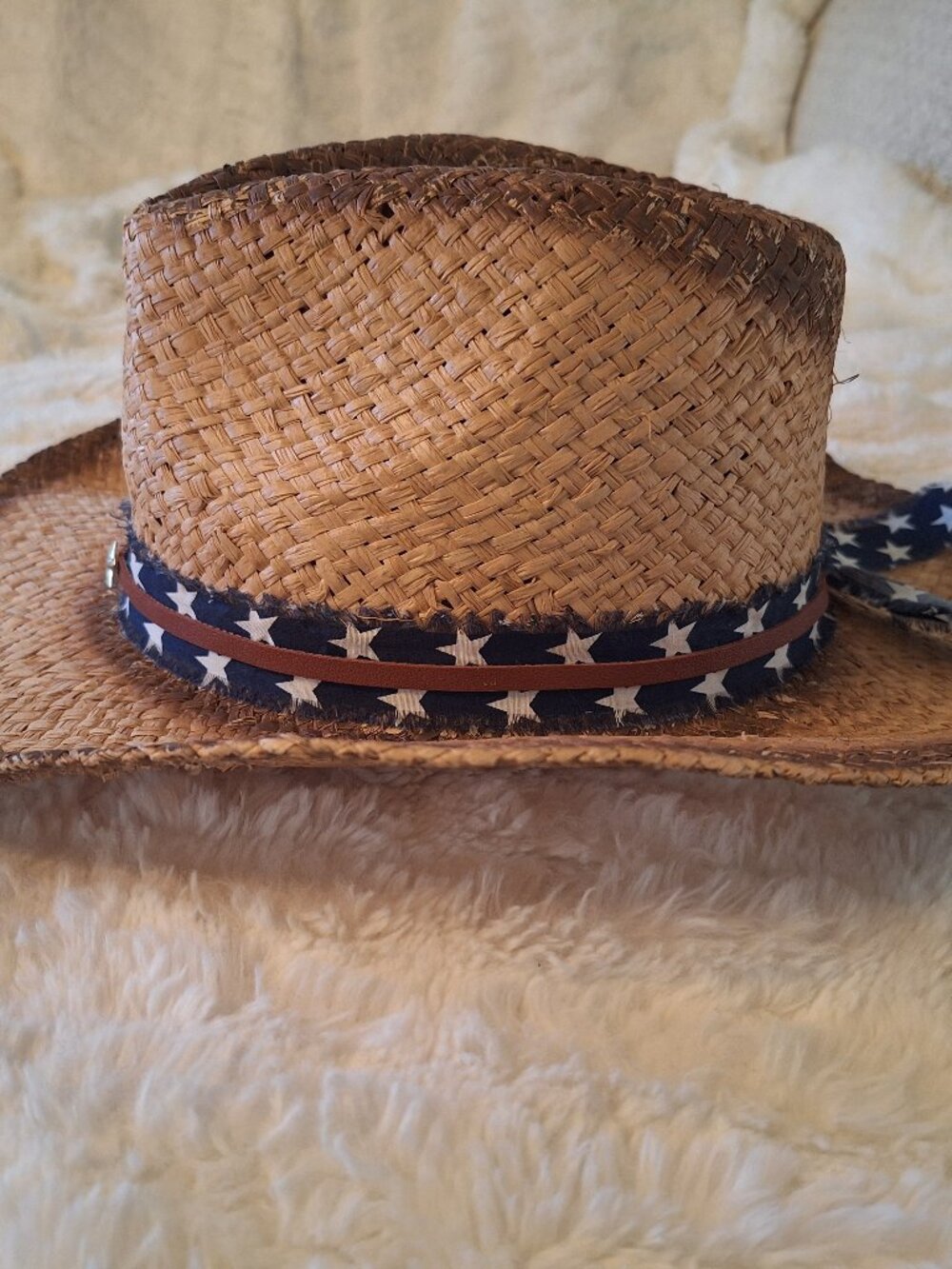 American Hat Makers Straw Hat With Americana Detailing